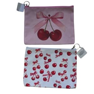 2pc Cherry Print Cosmetic Pouches - Small Bag Set NWT